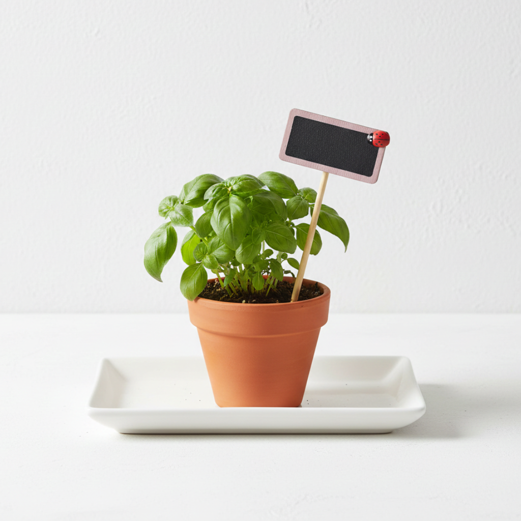 Dřevěná tabulka růžová – zápich, dekorace s beruškou